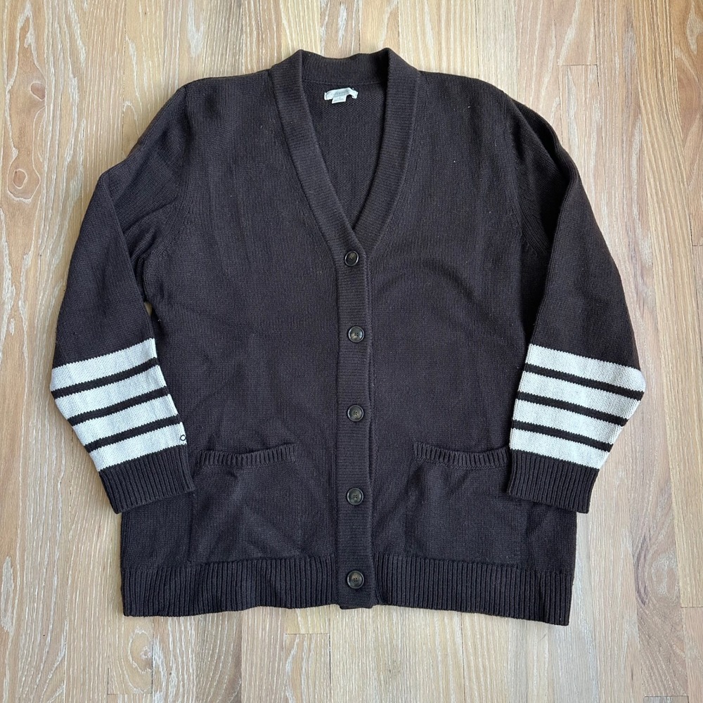 Outerknown Cashmere Varsity Slouchy Cardigan Old Money Preppy Ivy League Brown L